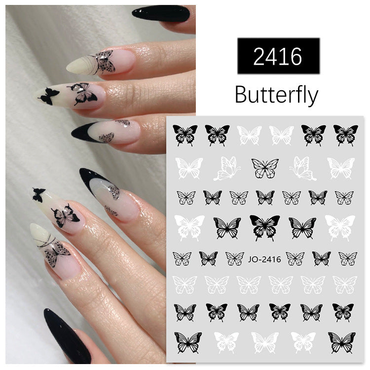 Hand Painted Butterfly Dark White Small Nail Stickers