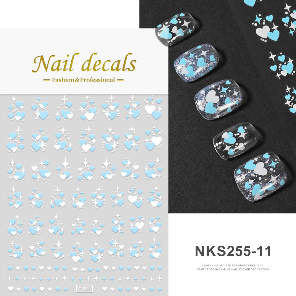 Navy Blue Stars Heart Four Kinds Nail Stickers