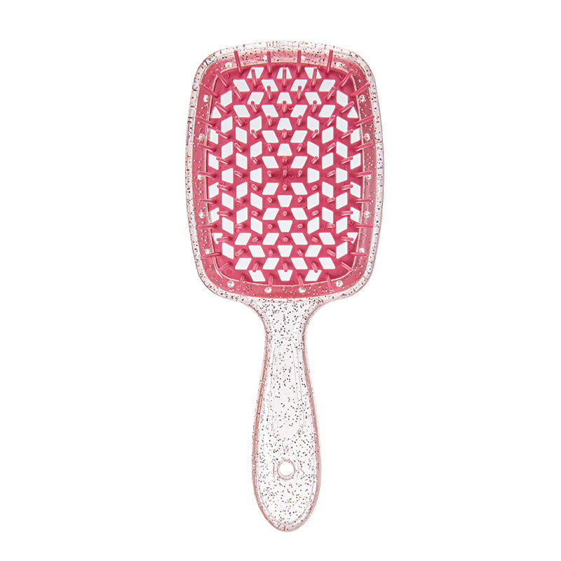 Hollow Transparent Glitter Massage Wet Dry Mesh Hair Brushes & Combs