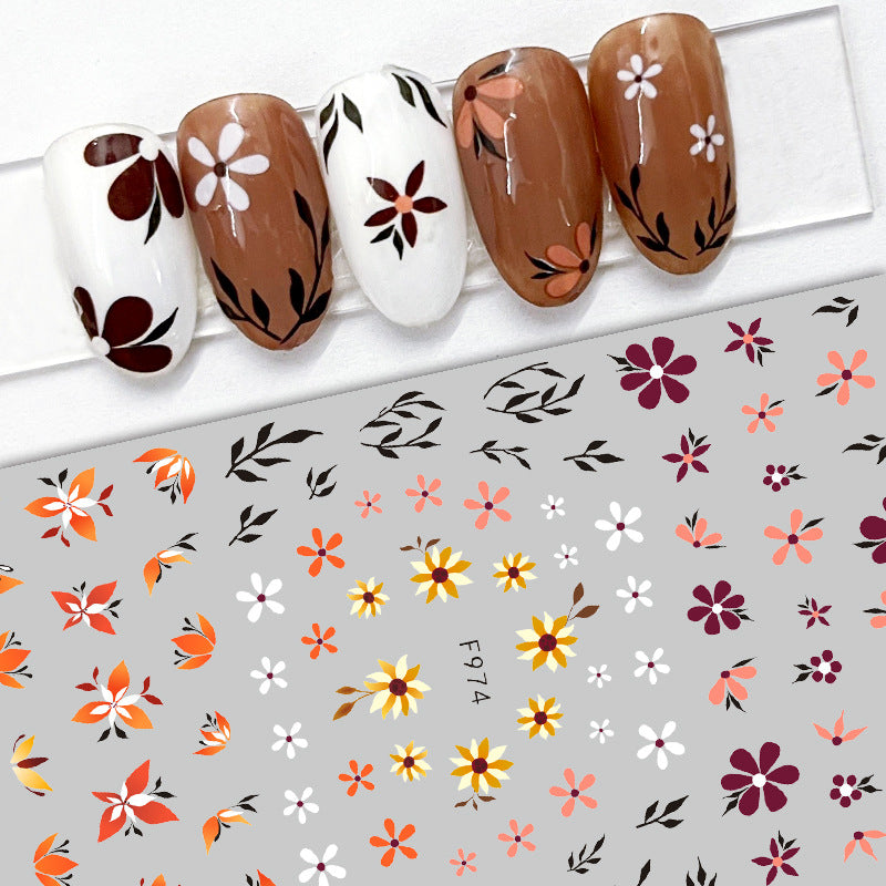 Simulation Rendering Fresh Flowers Leaves Cute Nail Stickers