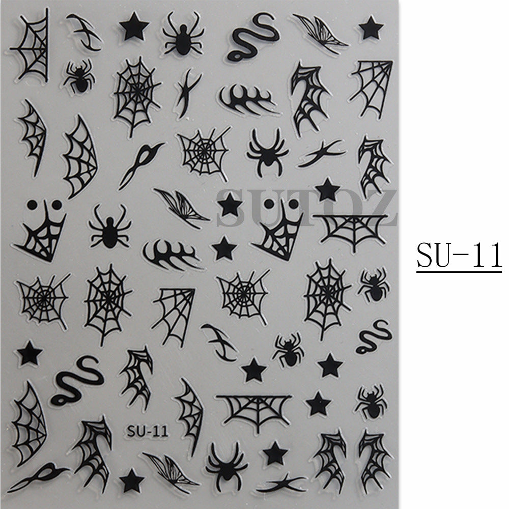 Popular Spider Web Witch Little Black Nail Stickers