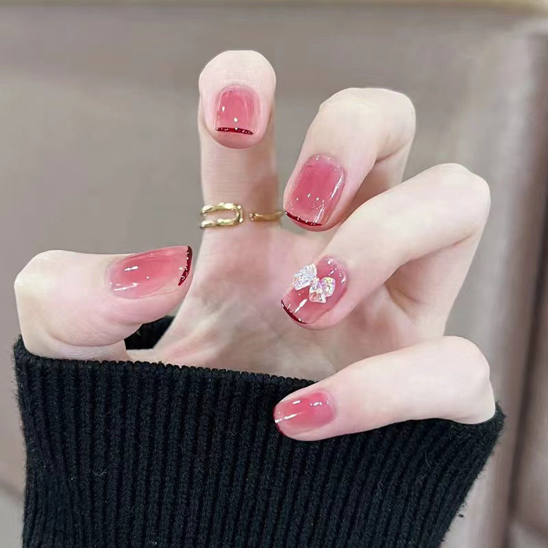 Autocollants pour ongles avec décorations en diamant français Bow Flash Blush