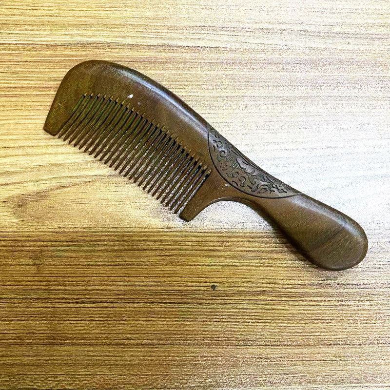 Brosses à cheveux et peignes à manche en bois doré de petite taille en bois de santal vert