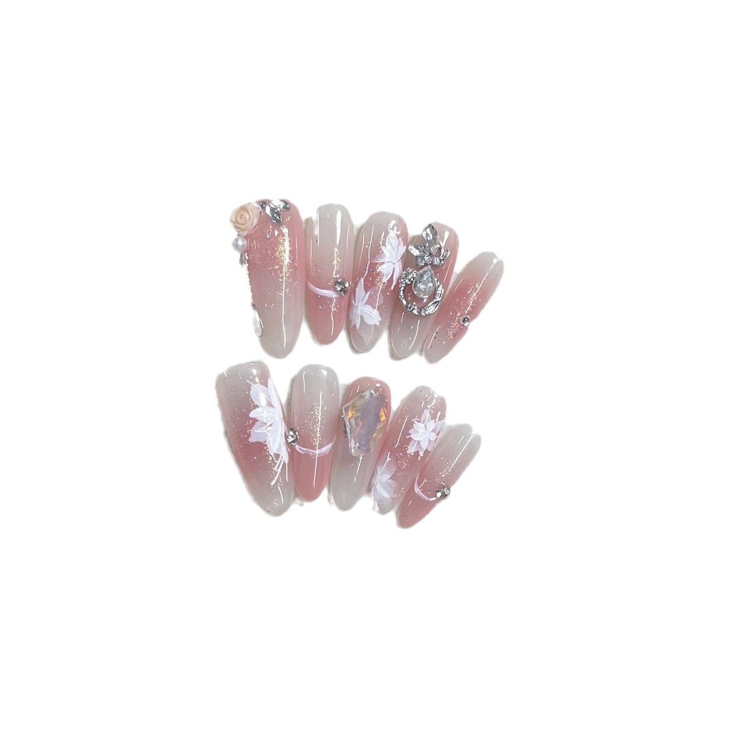 Luxury Gentle Gilding Gradient Flower Temperament White Nail Stickers