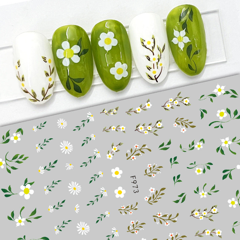 Simulation Rendering Fresh Flowers Leaves Cute Nail Stickers