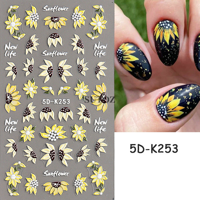 Paper Summer Sunflower Peony Tulip Three-dimensional Nail Stickers