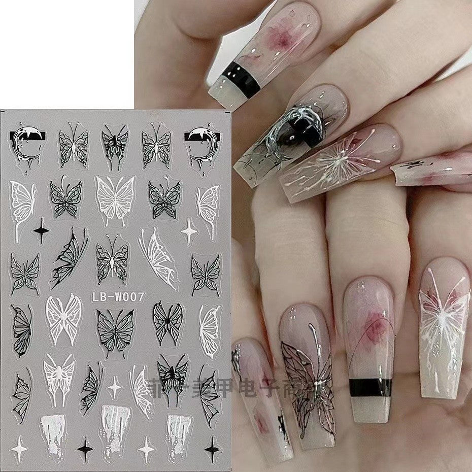 Liquid Butterfly Relief Three-dimensional White Small Nail Stickers