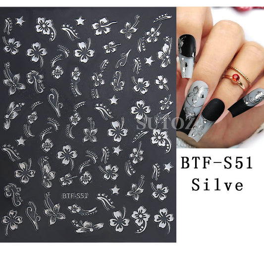 National Style Fresh Hibiscus Flower Painted Nail Stickers