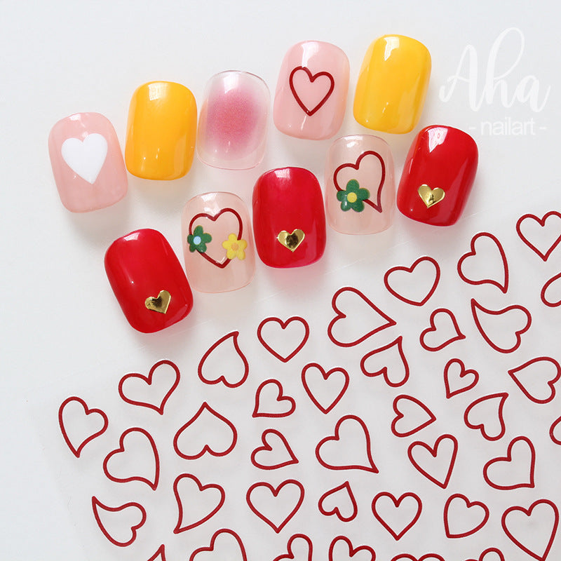 French Paper Hollow Heart With Adhesive Nail Stickers