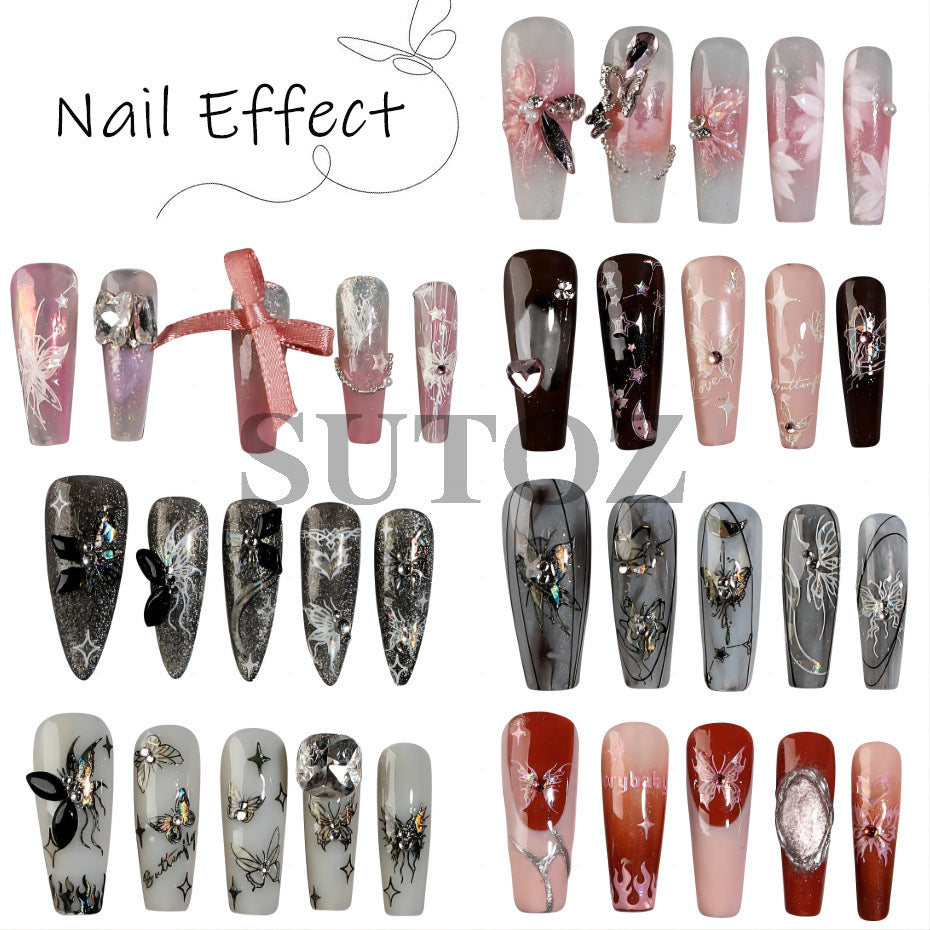 Autocollants pour ongles Aurora Butterfly noir, blanc et rose