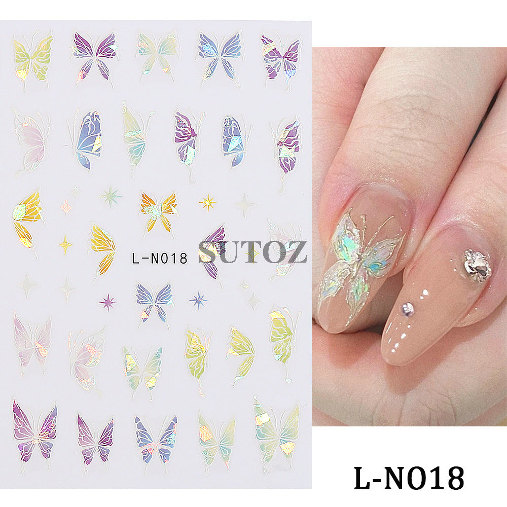 Hot Retro Colorful Laser Butterfly Back Nail Stickers