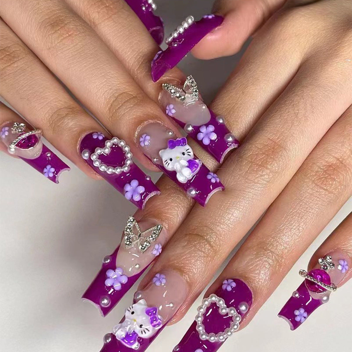 Manucure Nail Art Chat Violet Pearl French Wear