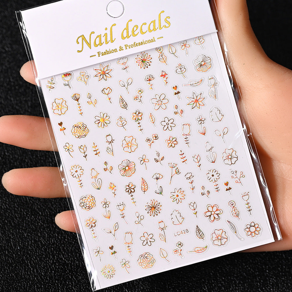 Cardboard Style Beautiful Laser Sier Heart-shaped Nail Stickers