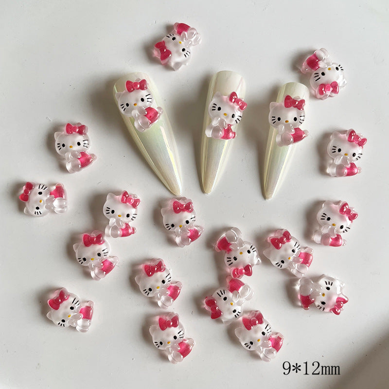 Dessin animé chat Icy Black Pink Kitty Soins des ongles Nail Art