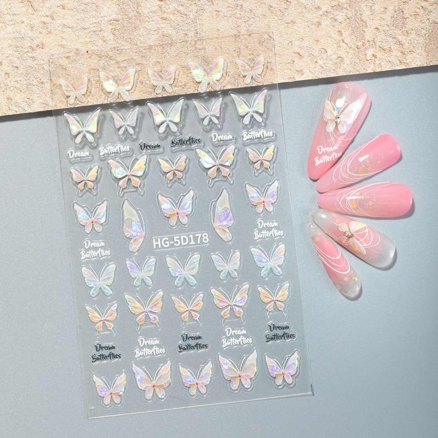 Embossed Aurora Butterfly Shell Light Magic Nail Stickers