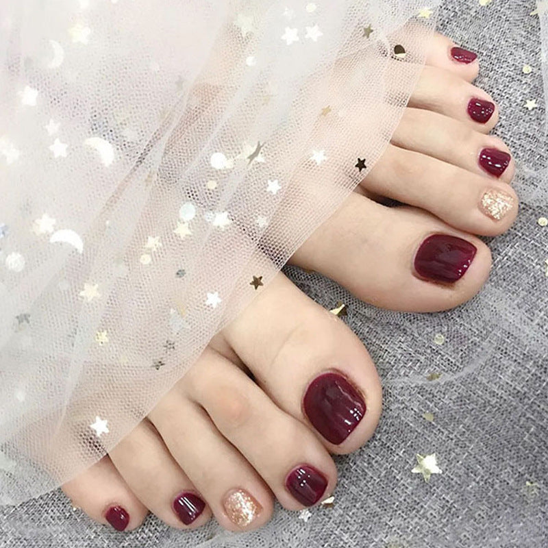 Faux ongles pour pieds blancs pailletés à porter