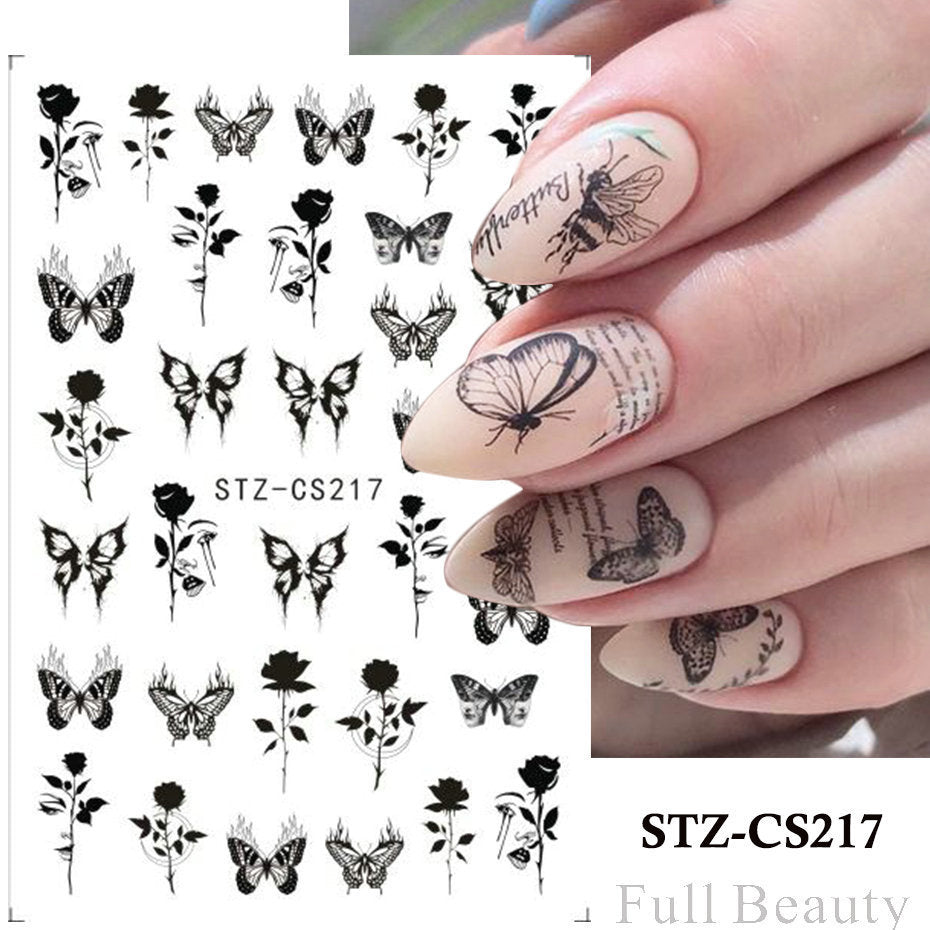 Red Rose Smudges Back Glue Flower Nail Stickers