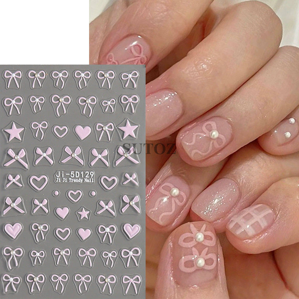 Summer Simple Three-dimensional Bright Crystal Bow Love Nail Stickers