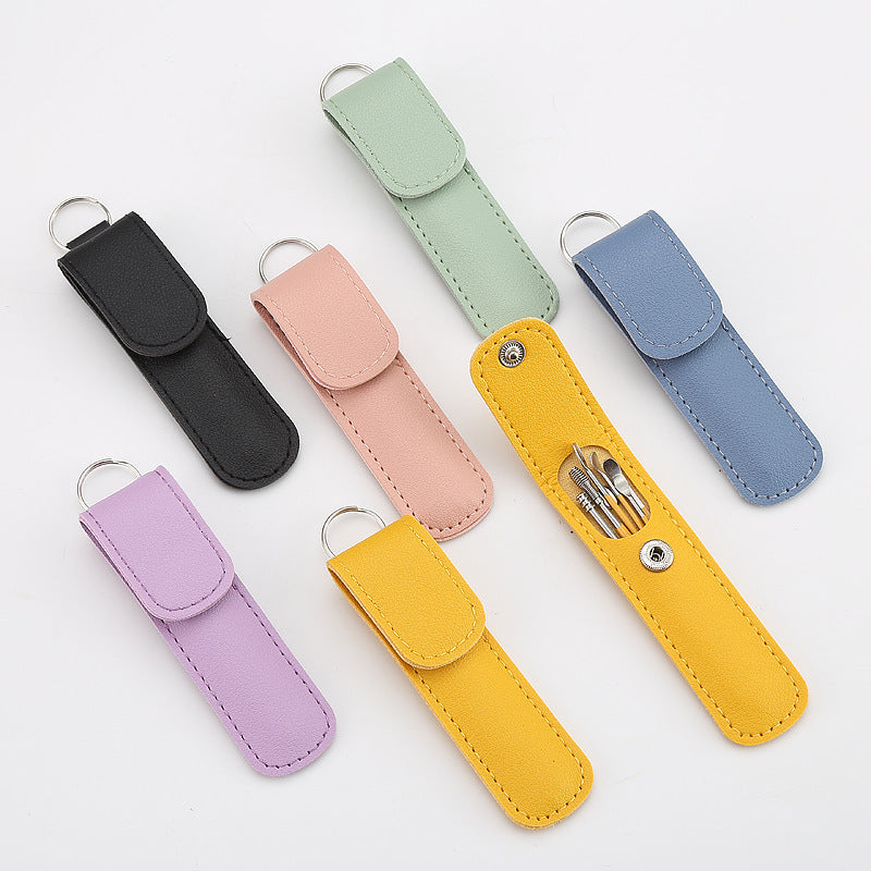 Stainless Steel Leather Case Portable Ear Picking Suit Makeup Accessories