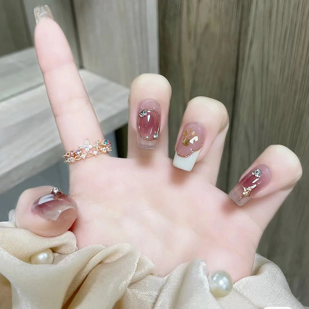 Colorful Crystals Ballet White Finished Beauty Nail Art