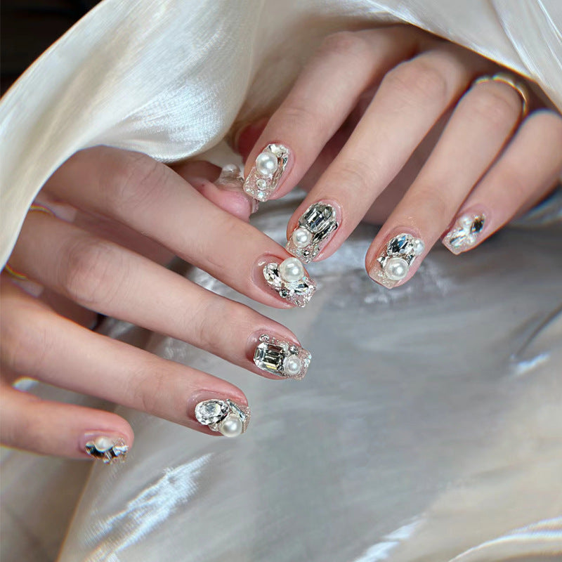 Short Tip Style Pearl Rhinestone High-grade Nail Stickers