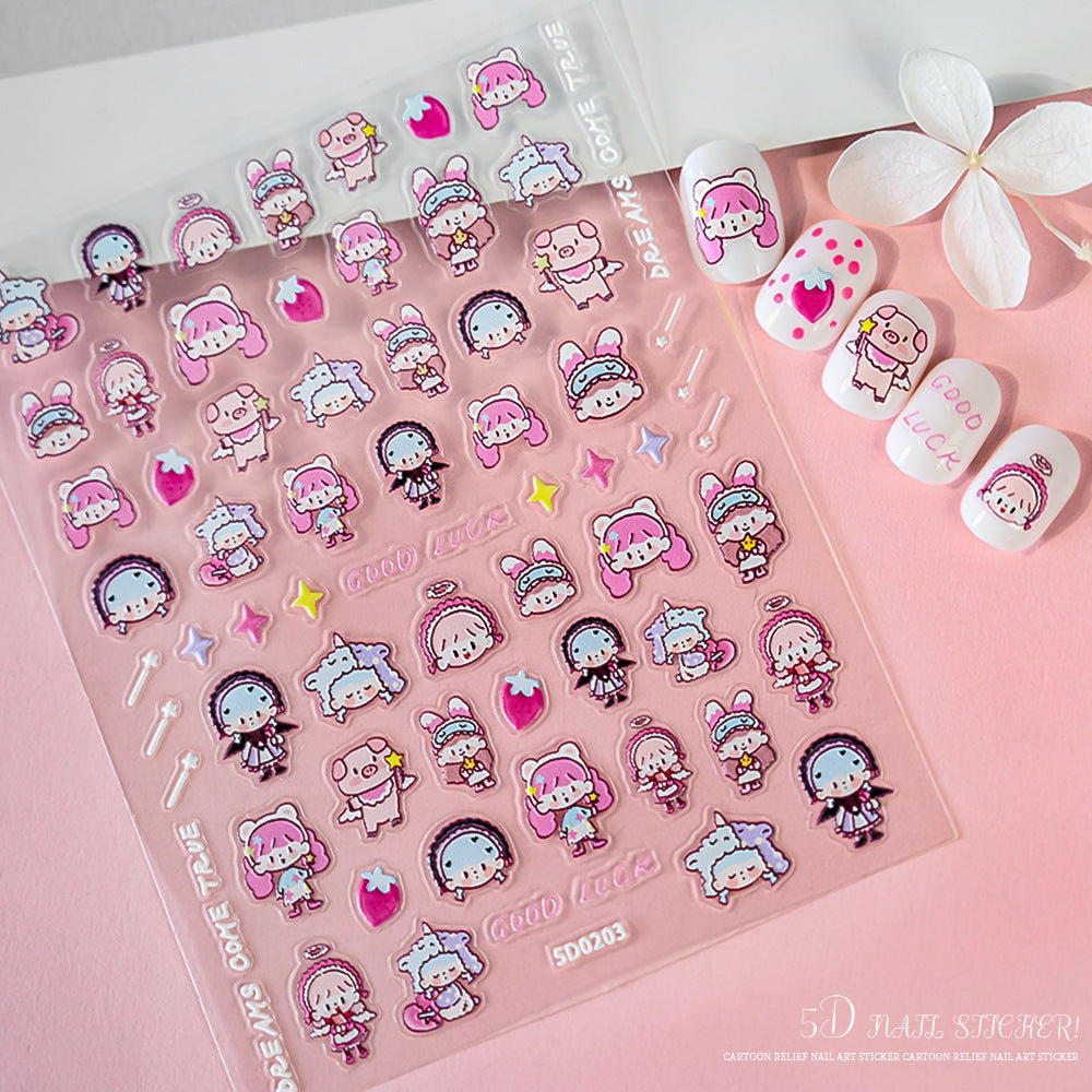 Cartoon Relief Reward Adhesive Backing Embossed Nail Art