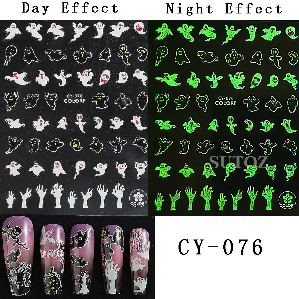 Luminous Thriller Spider Skull Ghost Party Nail Stickers