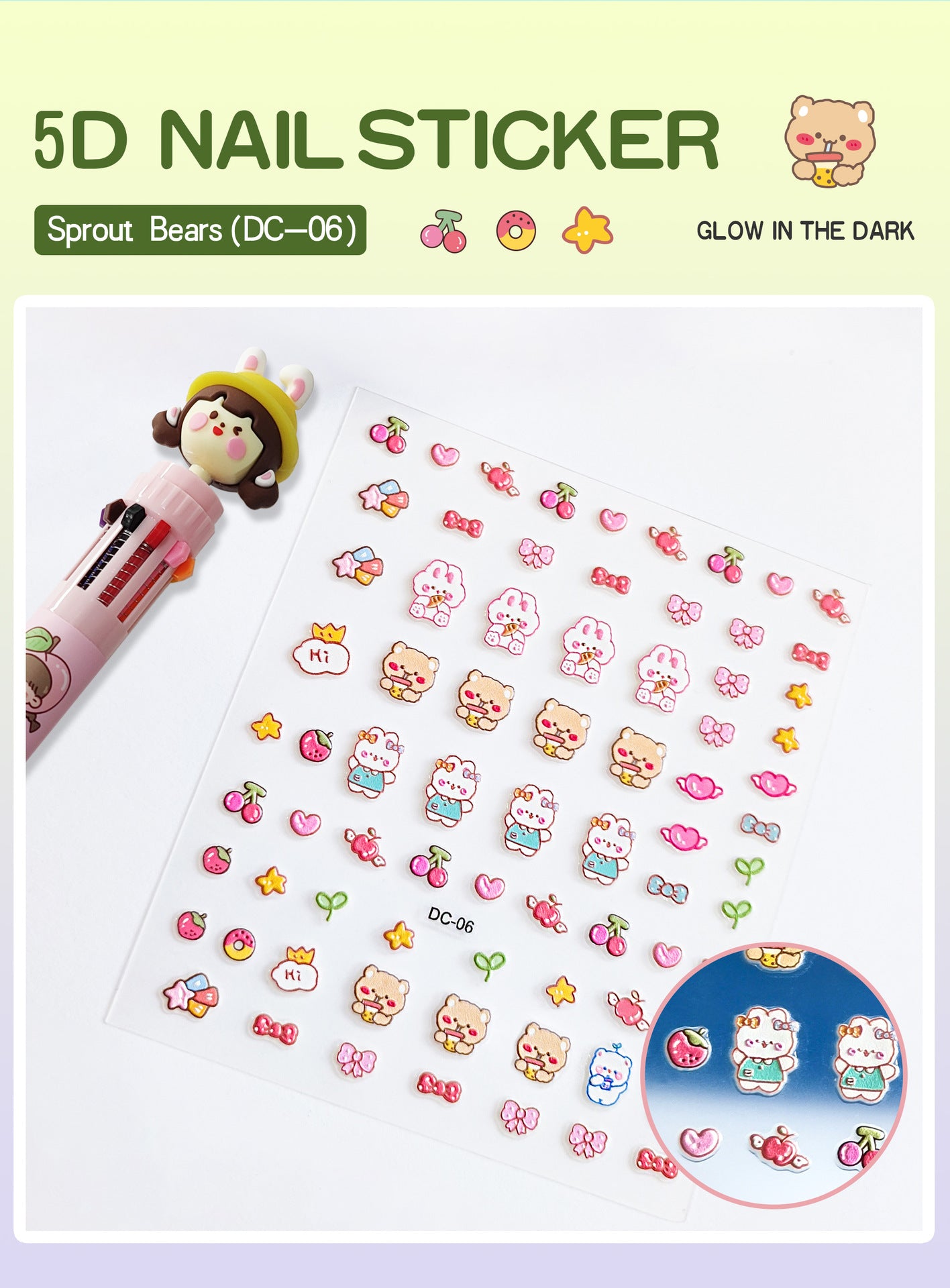 Children's Three-dimensional Relief Cute Animal Egg Doll Nail Stickers