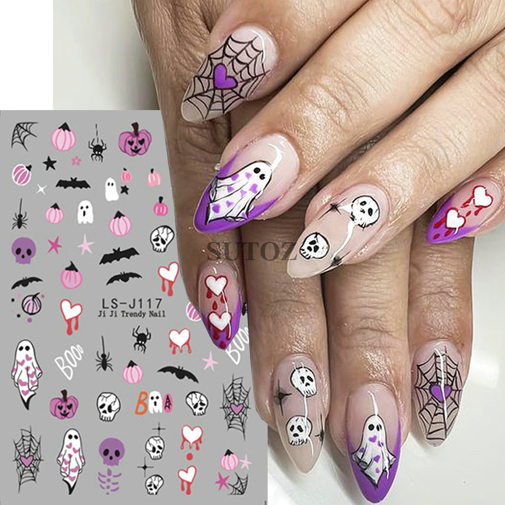 Manicure Halloween Cartoon White Ghost Pumpkin Nail Stickers