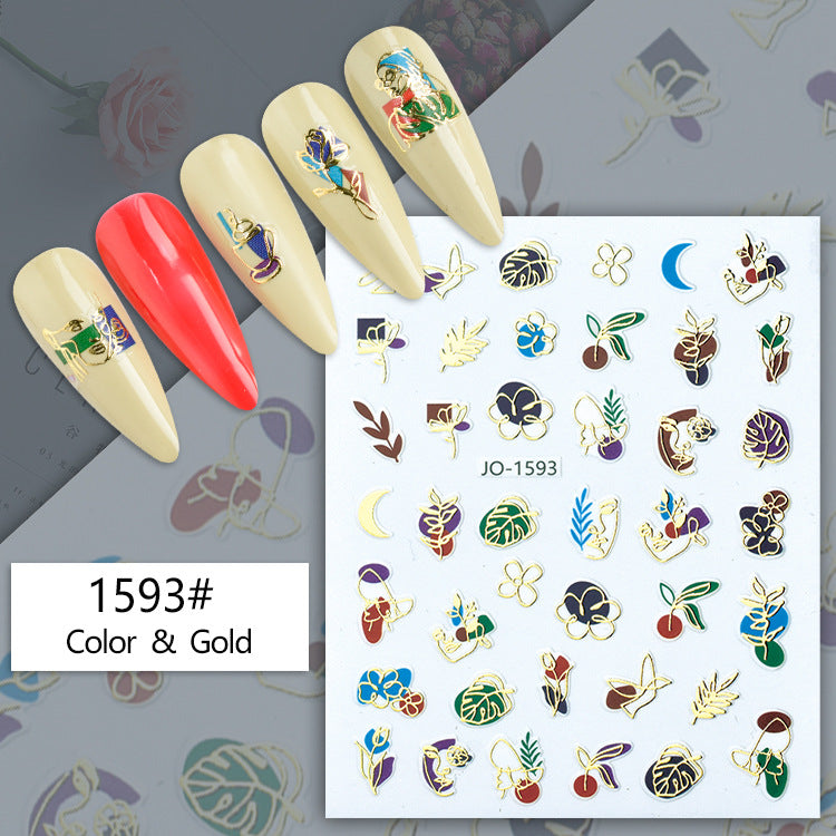 Geometric Abstract Gilding Leaves Color Hawaiian Nail Stickers