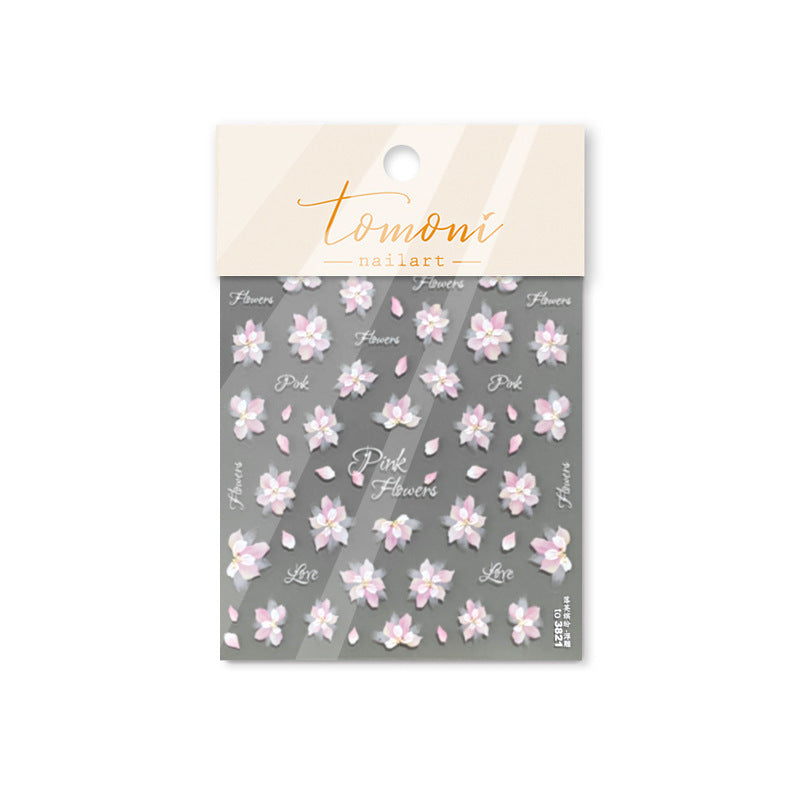 New Embossed Cute Cherry Blossom Peach Nail Stickers