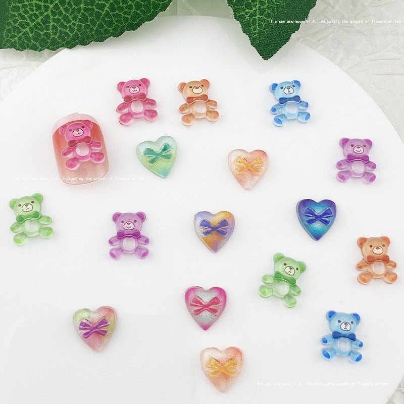 Bear Cartoon Ornament Painted Print Bow Love Nail Art