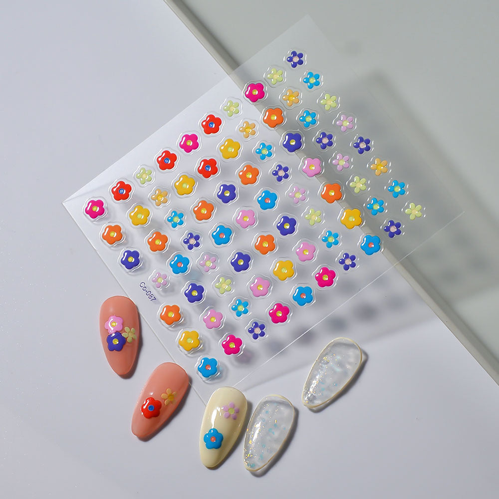 Relief Three-dimensional Adhesive Flower Candy Color Nail Stickers