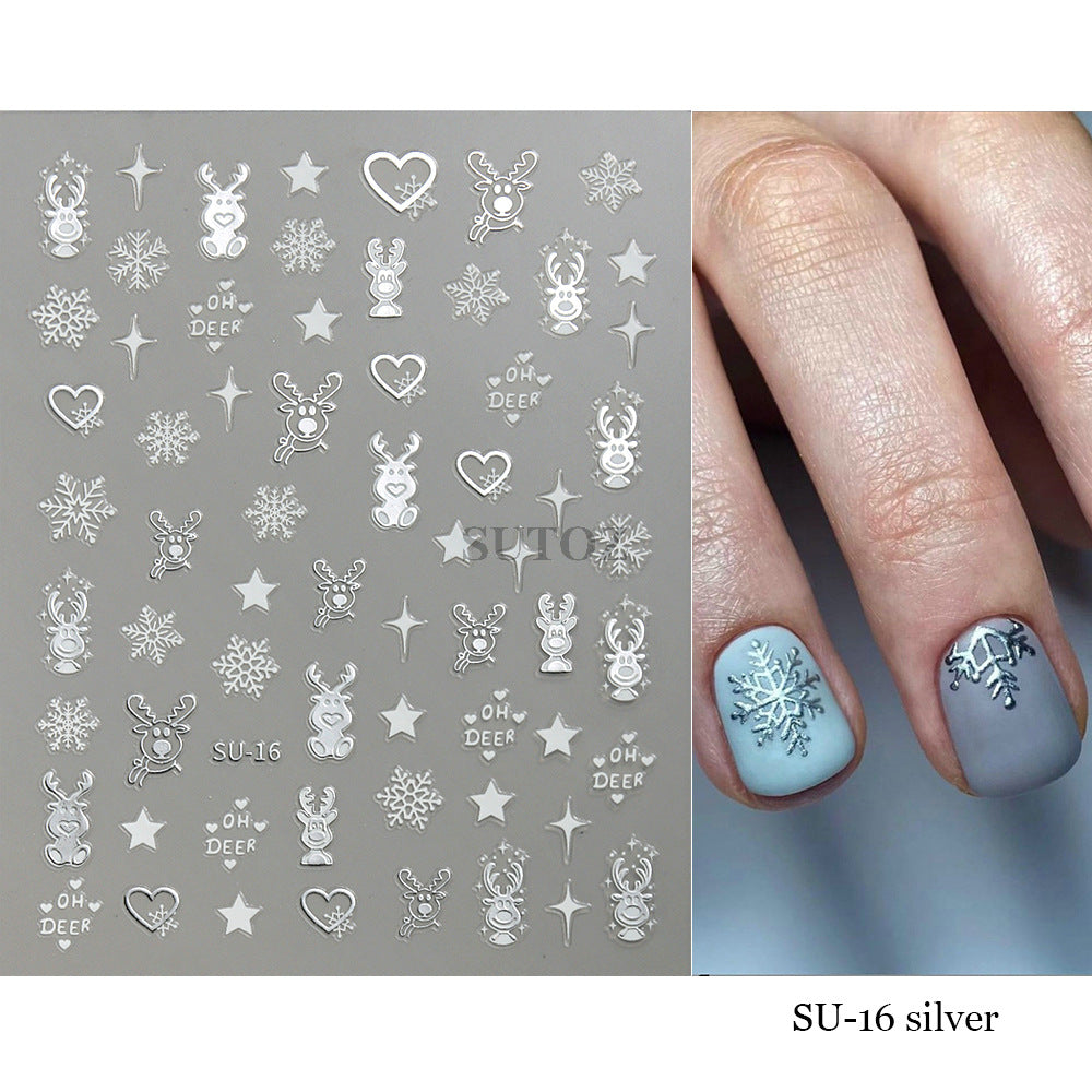 Exposed Gilding Sier Snowflake Elk Tree Nail Stickers