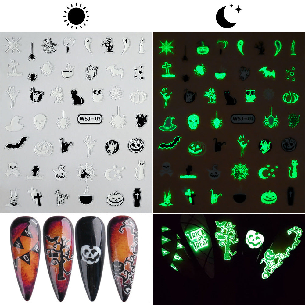 Luminous Bat Pumpkin Day Fingernail Decoration Nail Stickers