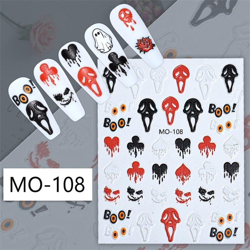 Halloween Relief Skull Pumpkin Ghost Demon Nail Stickers