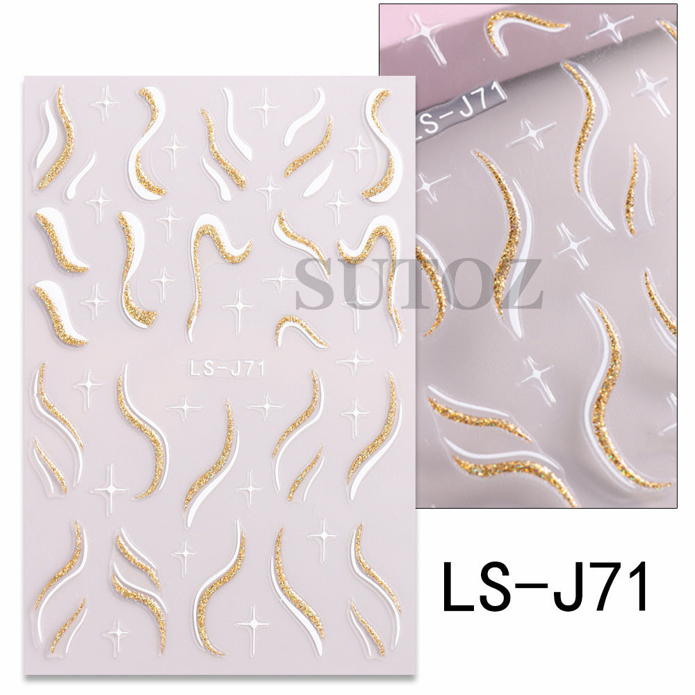 French Glitter Line Feather Back Glue Nail Stickers