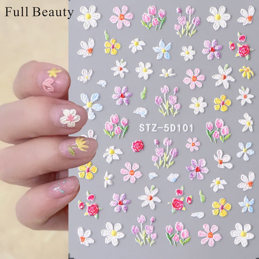 Spring Relief Small Daisy Flower Adhesive Nail Stickers