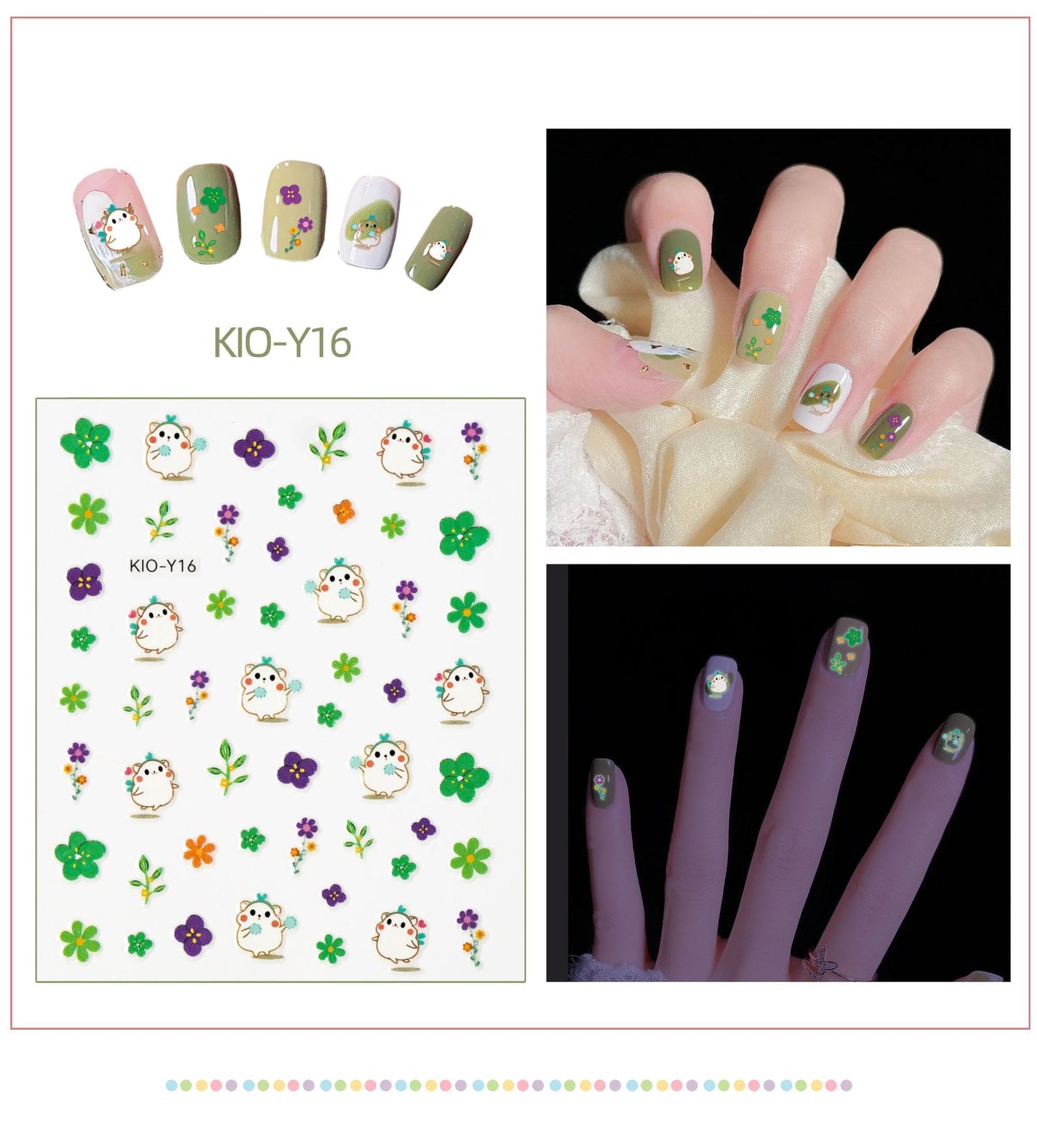 Luminous Strawberry Bear Cartoon Animal Dinosaur Glowing Nail Stickers