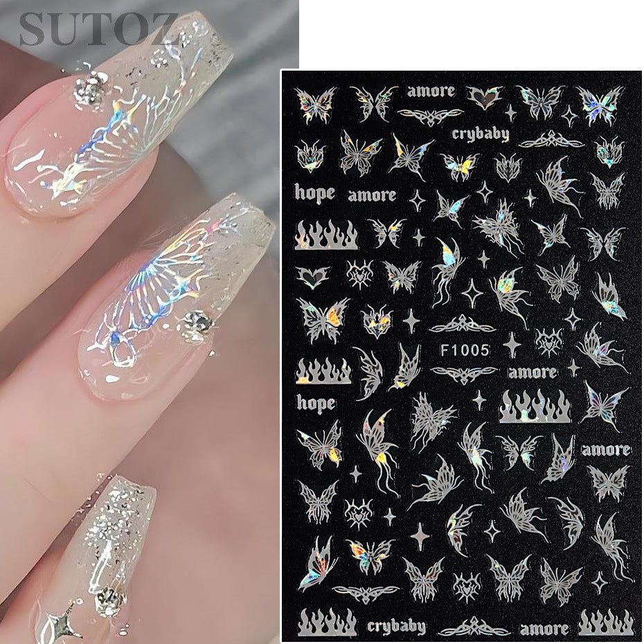 Autocollants pour ongles Aurora Butterfly noir, blanc et rose