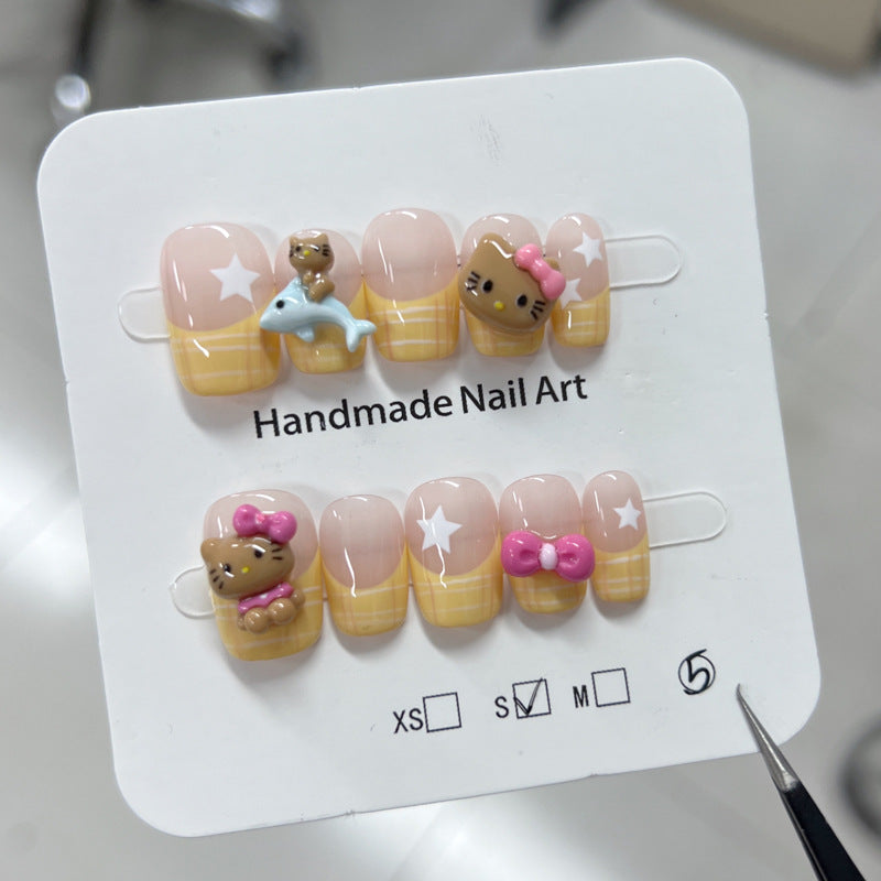 Leather Cat Manicure Summer Sweet Cute Heart Nail Stickers