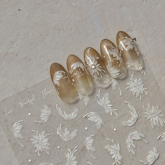 Autocollants pour ongles tendance, innovants et créatifs en relief avec motif dahlia rétro