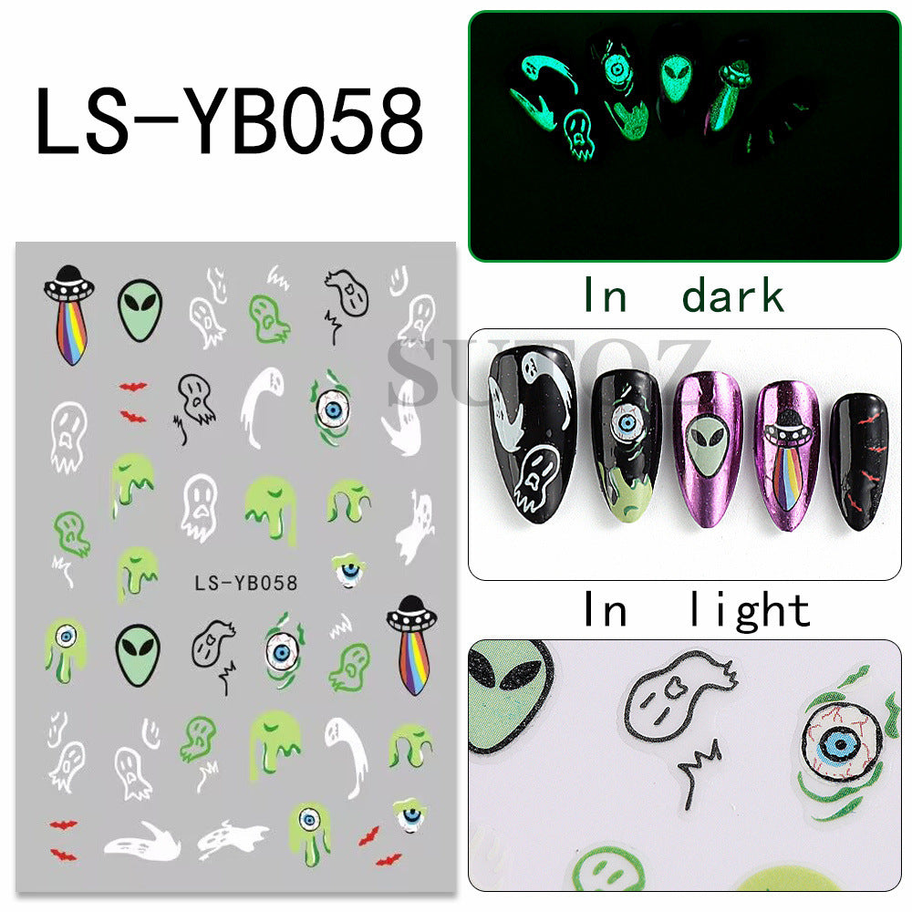 Luminous Pumpkin Lamp Ghost Flame Back Nail Stickers