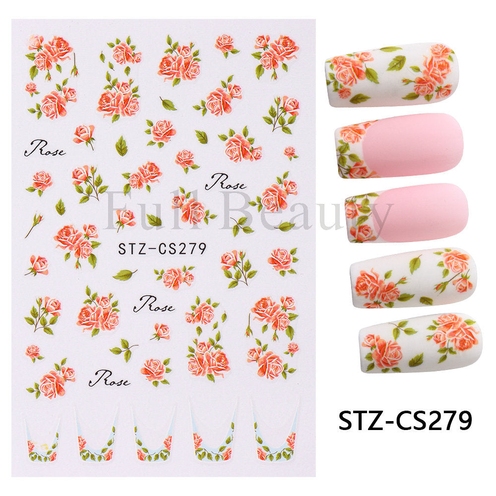 Glamorous Rose Blooming Flower Lavender Adhesive Nail Stickers