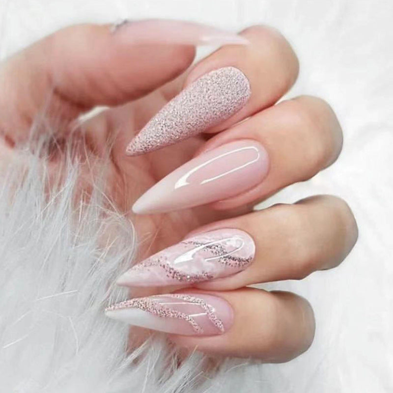 Long Pointed Blooming Glitter Powder Wear Nail Art