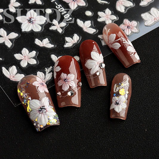 Fresh Cherry Blossom Flowers Stereo Nails Nail Stickers