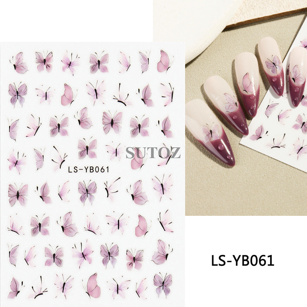 French Taro Purple Black White Butterfly Nail Stickers