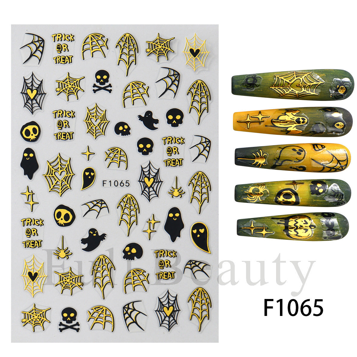 Halloween Cartoon Pumpkin Bat Skull Back Nail Stickers