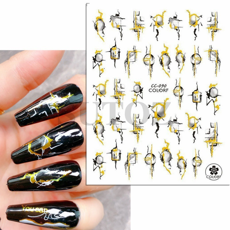 Hot Gilding Marbling Black White Gold Nail Stickers