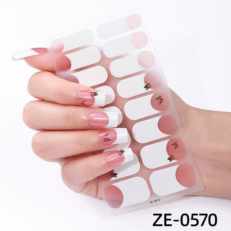 Powder Flashing French Butterfly Simple Flowers Nail Stickers